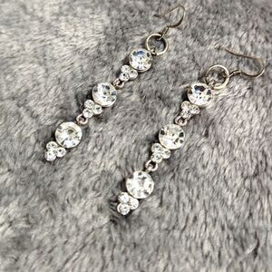 Vintage Sparkly Clear Large Rhinestone Drop Pierced Earrings